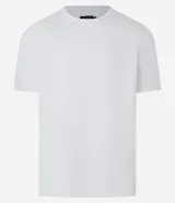 Remera de hombre color beige claro, de corte slim, con cuello redondo y mangas cortas. Tejido acanalado sin estampa.