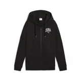 Campera hoodie Puma CLASS Relax.full-zip TR, color negro, con cierre frontal completo, bolsillos tipo canguro y logo estampado en el pecho.