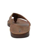 Sandalias de cuero marrón para hombre, estilo ojota, con tiras anchas combinadas en cuero y poliéster, plantilla acolchada y suela de EVA con diseño grabado de la marca RKF en el talón.