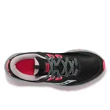 Championes Saucony Aura TR para mujer, color negro con detalles en fucsia y gris. Zapatillas de trail running con suela de goma y capellada de malla transpirable.