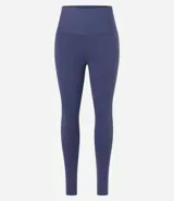 Calza legging deportiva de poliamida color azul con cintura alta de 10 cm.