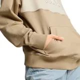 Buzo con capucha color beige con banda horizontal blanca con el logo de Puma en el pecho y bolsillo tipo canguro.