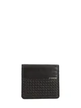 Tarjetero plegable Rockford de cuero natural color marrón, con diseño trenzado en la parte inferior y ranuras para tarjetas en el exterior.