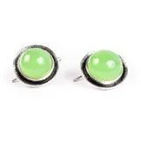 Aros plateados con forma circular y piedra verde agua.