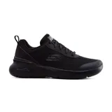 Championes deportivos Skechers Skech-Air Dynamight 2.0, color negro, con capellada de malla y superposiciones sintéticas, cordones, plantilla Memory Foam y entresuela Skech-Air con cámara de aire visible.