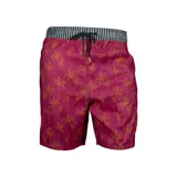 Short de baño Reef modelo Boardshort Motion, color rojo con estampado de palmeras en tonos naranja.