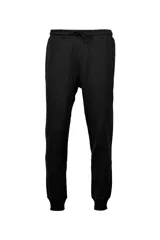 Pantalón de jogging de felpa color negro, con cintura elástica ajustable mediante cordón y puños acanalados en los tobillos.