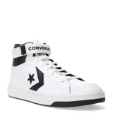 Championes de corte alto blancos con detalles en negro, ajuste con cordones y velcro, logo de Converse en el lateral y suela de goma.