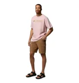 Remera de algodón de alto gramaje marca Columbia, color rosado, con cuello redondo acanalado y estampa frontal con el logo y texto "Columbia Sportswear Company".