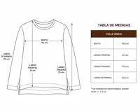 Buzo de cuello redondo en tejido jogging color marrón, con bordados frontales que representan un mate, un sol y un caballo. Presenta un diseño con ruedo asimétrico y aberturas laterales.