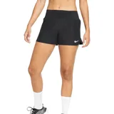 Short deportivo Nike de mujer, color negro, con cintura elástica y logo blanco estampado en la pierna derecha.