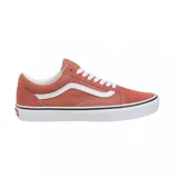 Championes Vans modelo Old Skool, color terracota con la característica banda lateral blanca. Diseño de caña baja con cordones, confeccionados en lona y gamuza, con suela de goma vulcanizada.