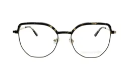 Armazón para anteojos Demenego modelo 132/53 col GBLK, con marco superior negro con estampado carey y marco inferior metálico plateado.