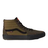 Championes de caña alta Vans modelo BMX Sk8-Hi, con diseño en color marrón y negro. Presentan paneles laterales de lona, refuerzos de gamuza en la puntera y el talón, la icónica banda lateral Sidestripe en negro y suela de goma vulcanizada negra.