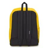 Mochila Jansport modelo Superbreak de 26 litros en color amarillo, con compartimento principal con cierre, bolsillo frontal con organizador y correas acolchadas ajustables.