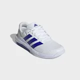 Championes de entrenamiento Adidas Dropset Base, color blanco con las icónicas tres tiras y detalles en violeta.