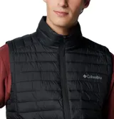 Chaleco acolchado Columbia con tecnología Omni-Shield que repele la humedad y las manchas. Cuenta con aislamiento térmico Thermarator de poliéster reciclado, cierre frontal completo, cuello alto y bolsillos laterales con cremallera.