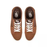 Zapatillas Vans SK8 Low color marrón con detalles en marrón oscuro y suela blanca.