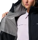 Campera impermeable Columbia modelo Ampli-Dry II Shell, color negro, con capucha ajustable, cierre frontal y bolsillos con cremallera.