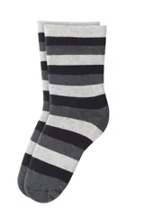 Pack de dos pares de medias de algodón con rayas horizontales en tonos de gris y negro.
