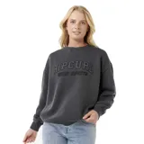 Buzo Rip Curl color negro, con cuello redondo y estampado frontal en relieve con el texto "RIPCURL SURF SPORTS".