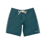 Bermuda de baño Rhythm color verde oscuro con cordón ajustable blanco en la cintura, ribetes blancos en los laterales y el logo de la marca bordado en la pierna izquierda.