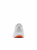 Championes de trekking y senderismo Columbia Konos Trs Omni-Max para hombre, de color blanco con suela naranja y detalles en gris. Empeine de malla técnica transpirable con sobrecapas sin costuras, sistema Navic Fit para mayor sujeción en el mediopié, mediasuela Techlite+ y suela Adapt Trax para tracción óptima en todo terreno.