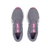 Championes Asics Patriot 12 grises con detalles en blanco y rosa. Diseñados para running, con capellada de malla transpirable, entresuela de EVA y suela de goma moldeada.