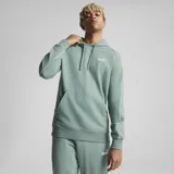 Canguro Puma modelo Sport TR, color verde menta, con capucha ajustable por cordón, bolsillo tipo canguro y ribetes blancos en contraste en las mangas. Cuenta con el logo de la marca estampado en el pecho.