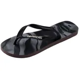 Chancletas de hombre Havaianas Top Camu, con diseño estampado camuflado en tonos negro y gris, y tiras negras con logo de la marca en relieve de color claro.