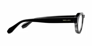 Lentes blueblocker con armazón negro de diseño geométrico, que combina una montura superior plana con cristales ovalados.