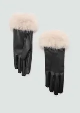 Guantes negros de cuero sintético con puños de piel sintética color crema.