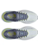 Championes de running Under Armour Velociti Pace, color celeste con detalles en gris, amarillo y azul, con amortiguación UA HOVR y suela de goma.