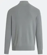 Suéter gris de viscosa texturizada, corte comfort, con cuello alto y cierre de cremallera.