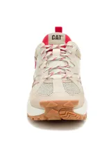 Zapatillas urbanas CAT modelo Grapple Suede Mesh, color beige con detalles en rojo y suela chunky.