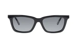 Lentes de sol unisex, con montura cuadrada de acetato color negro y lentes grises.