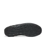 Mocasines slip-on Merrell Jungle Moc para hombre, confeccionados en gamuza color verde militar con suela gruesa de goma negra. Cuentan con elásticos laterales para facilitar el calce y presilla trasera.