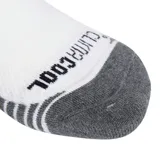 Pack de tres pares de medias deportivas tobilleras (low cut) de Adidas Performance. Son blancas con puntera y talón en gris oscuro. Presentan tecnología CLIMACOOL, refuerzo en el arco plantar y el logo de Adidas en negro en el empeine.