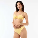 Braguita de bikini con estampado de vichy amarillo y diseño clásico de tiro medio.