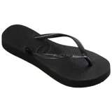 Ojotas Havaianas modelo Slim, color negro, con tiras finas y suela de goma con textura antideslizante.