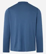 Remera deportiva de manga larga para hombre, color gris melange, con cuello redondo y tecnología dry con protección UV.