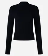 Blusa negra de rib de viscosa sostenible, con cuello alto y mangas largas.