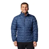 Campera técnica Columbia con tecnología Omni-Heat y construcción HeatSeal sin costuras. Presenta un diseño acolchado con aislamiento de plumón, cierre frontal completo, cuello alto con protección para la barbilla y bolsillos laterales con cremallera.