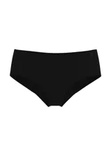 Bombacha cheeky color negro, de corte tiro bajo, confeccionada en microfibra suave y elástica con diseño sin costuras para un acabado invisible.
