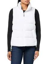 Chaleco blanco acolchado con cuello alto y cierre de cremallera.