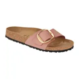 Sandalias Birkenstock modelo Madrid Big Buckle, color rosa viejo, con hebilla grande dorada y plantilla anatómica de corcho y látex.