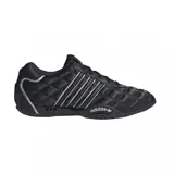 Championes adidas Adi Racer Low de diseño deportivo, color negro con textura acolchada en forma de rombos. Presenta las tres tiras características de la marca en color plateado y detalles metálicos en el talón y la suela.