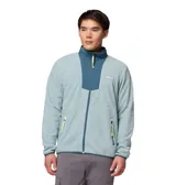 Campera polar Columbia con cierre frontal completo, cuello alto y bolsillos laterales con cierre. Presenta un diseño de paneles en contraste de color y logo de la marca bordado en el pecho.