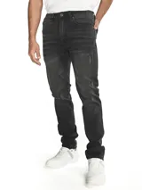 Pantalón jean skinny de Caterpillar, color gris oscuro, con diseño clásico de cinco bolsillos, cierre de cremallera y botón.