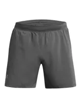 Short deportivo Under Armour Launch de 5 pulgadas para hombre, color gris con logo reflectivo. Liviano, elástico y con forro interior. Ideal para running.